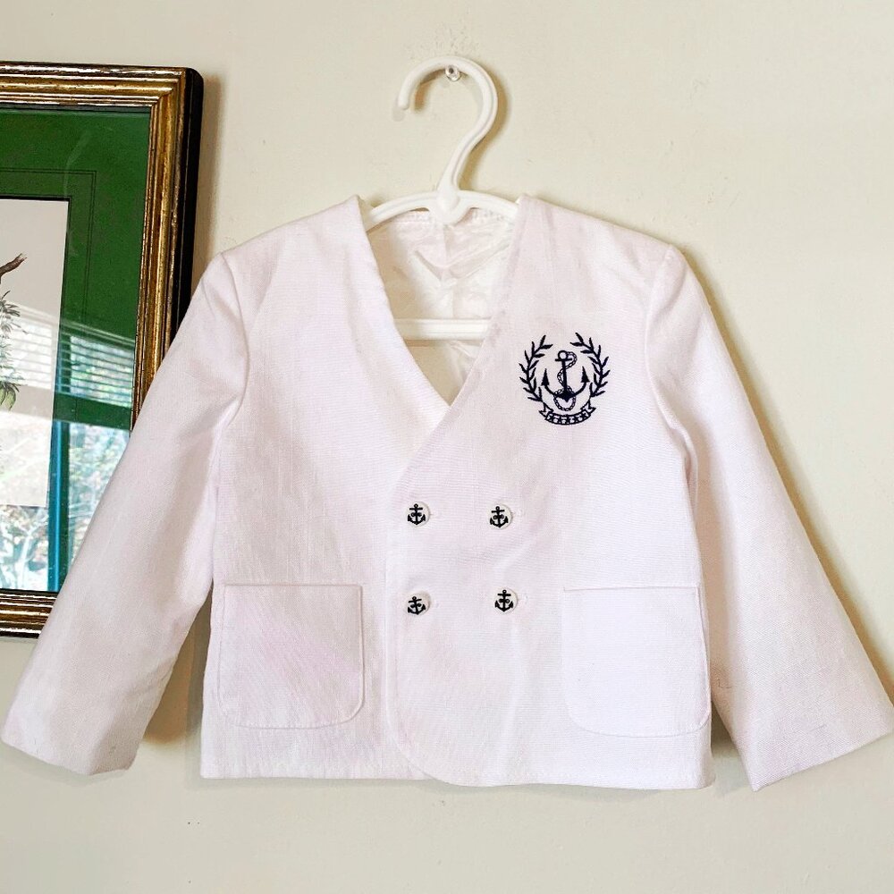 Vintage Jack Jar Togs Boys White Linen Sailor Blazer Size 4T